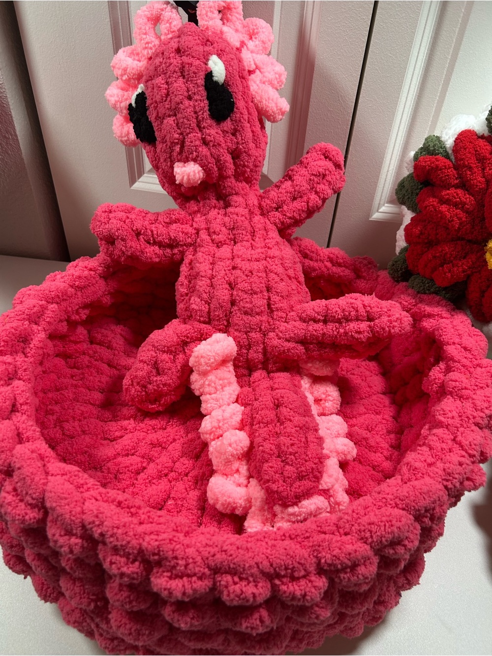 Hand Crafted Bright Pink Plush Sea Dragon with Light Pink Accents